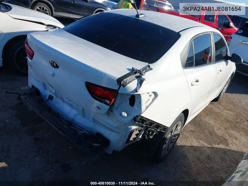 2018 Kia Rio S VIN: 3KPA24AB1JE081654 Lot: 40810030