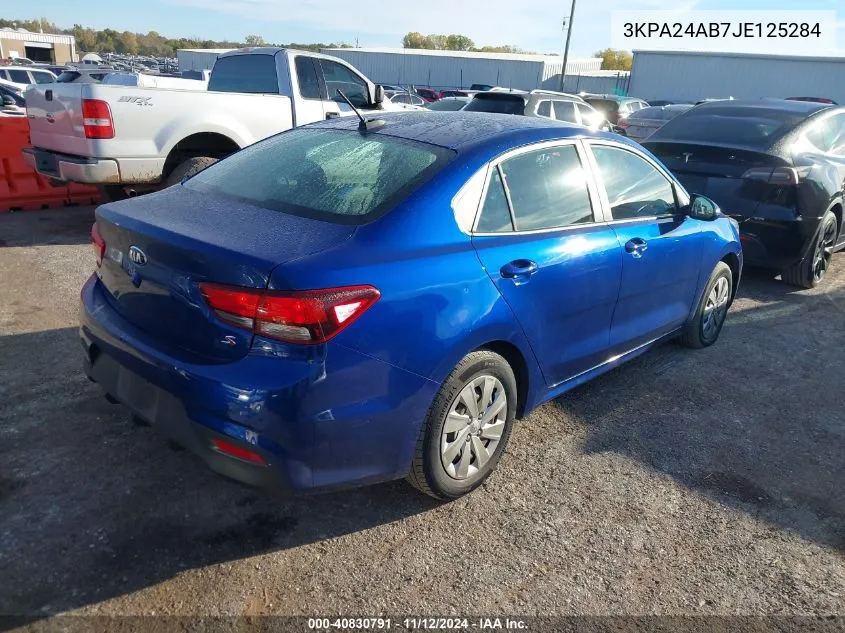 2018 Kia Rio S VIN: 3KPA24AB7JE125284 Lot: 40830791