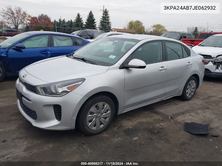 2018 Kia Rio S VIN: 3KPA24AB7JE062932 Lot: 40888217