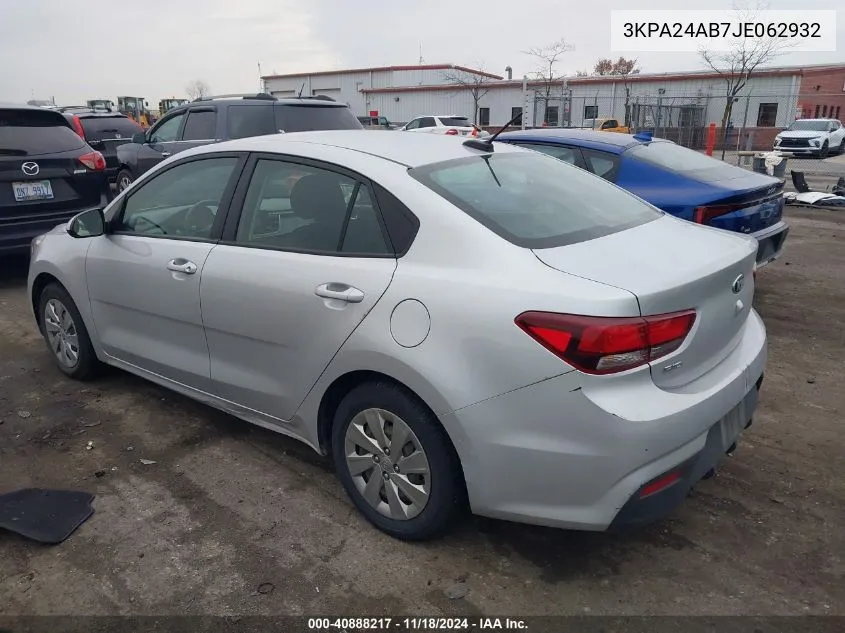 2018 Kia Rio S VIN: 3KPA24AB7JE062932 Lot: 40888217