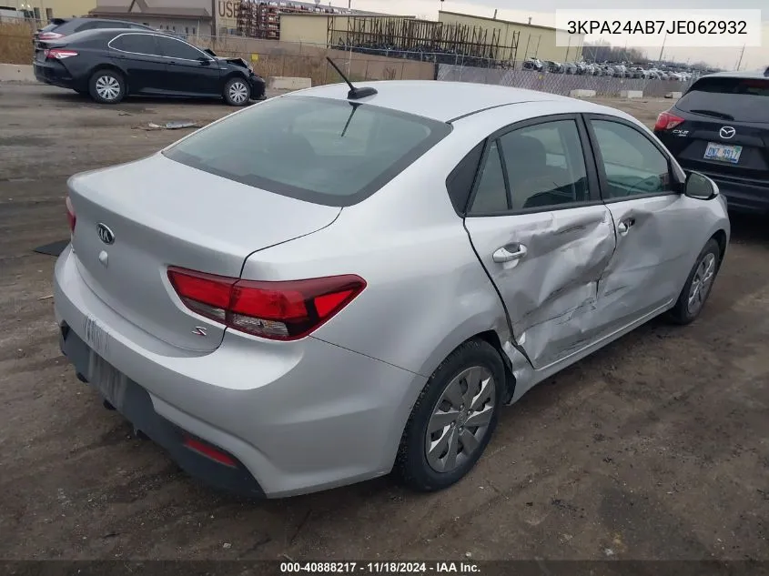 2018 Kia Rio S VIN: 3KPA24AB7JE062932 Lot: 40888217