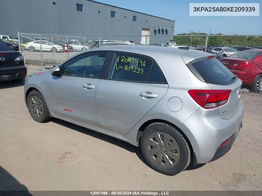 2019 Kia Rio VIN: 3KPA25AB0KE209339 Lot: 12087496