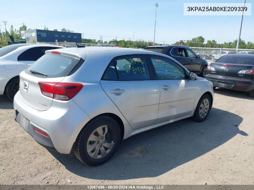 2019 Kia Rio VIN: 3KPA25AB0KE209339 Lot: 12087496