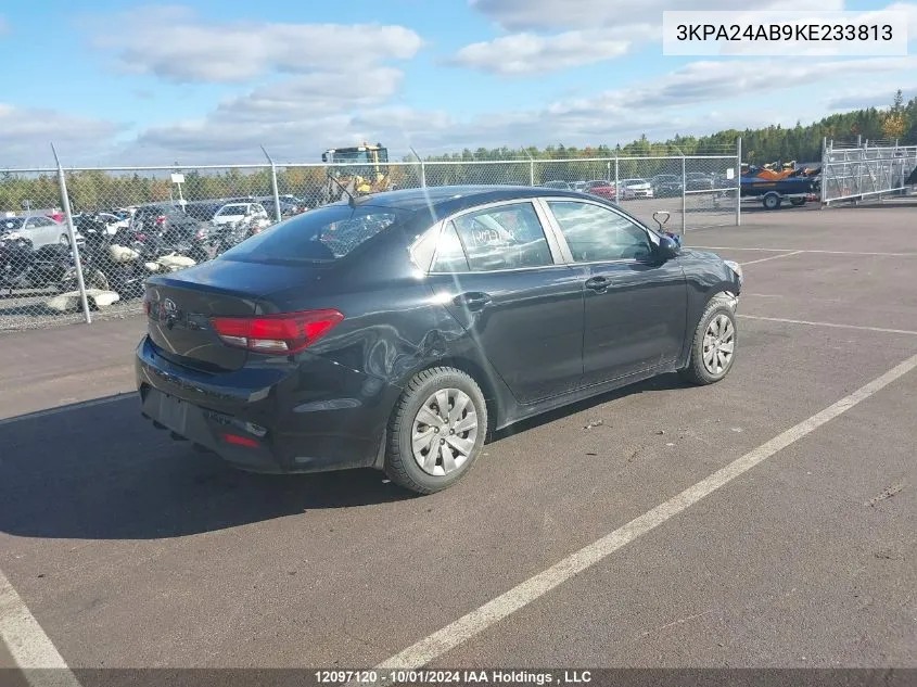 2019 Kia Rio VIN: 3KPA24AB9KE233813 Lot: 12097120