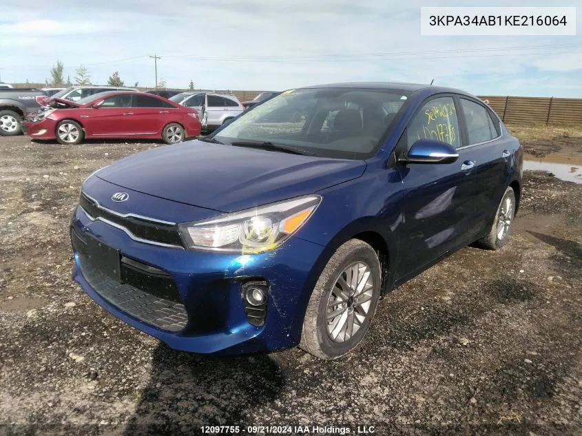 2019 Kia Rio VIN: 3KPA34AB1KE216064 Lot: 12097755