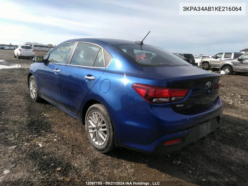 2019 Kia Rio VIN: 3KPA34AB1KE216064 Lot: 12097755