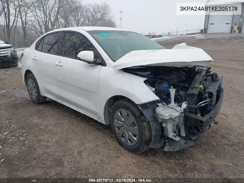 2019 Kia Rio S VIN: 3KPA24AB1KE205178 Lot: 38778712