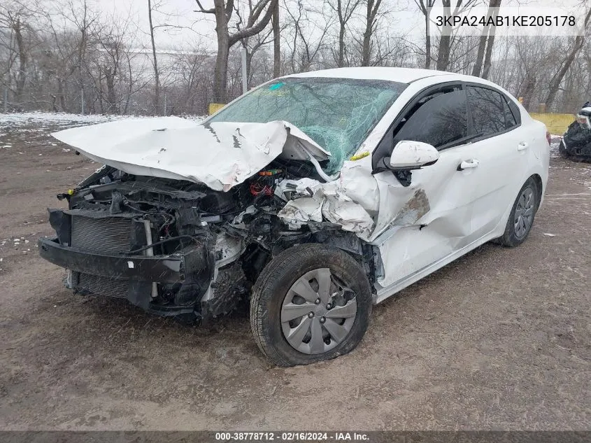 2019 Kia Rio S VIN: 3KPA24AB1KE205178 Lot: 38778712