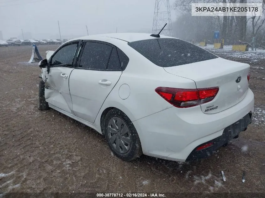 2019 Kia Rio S VIN: 3KPA24AB1KE205178 Lot: 38778712