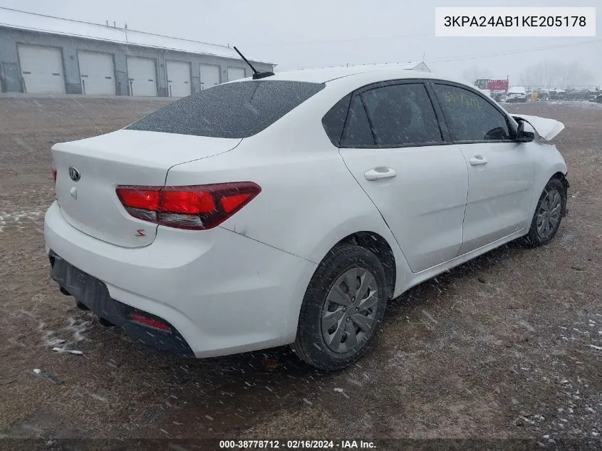 2019 Kia Rio S VIN: 3KPA24AB1KE205178 Lot: 38778712