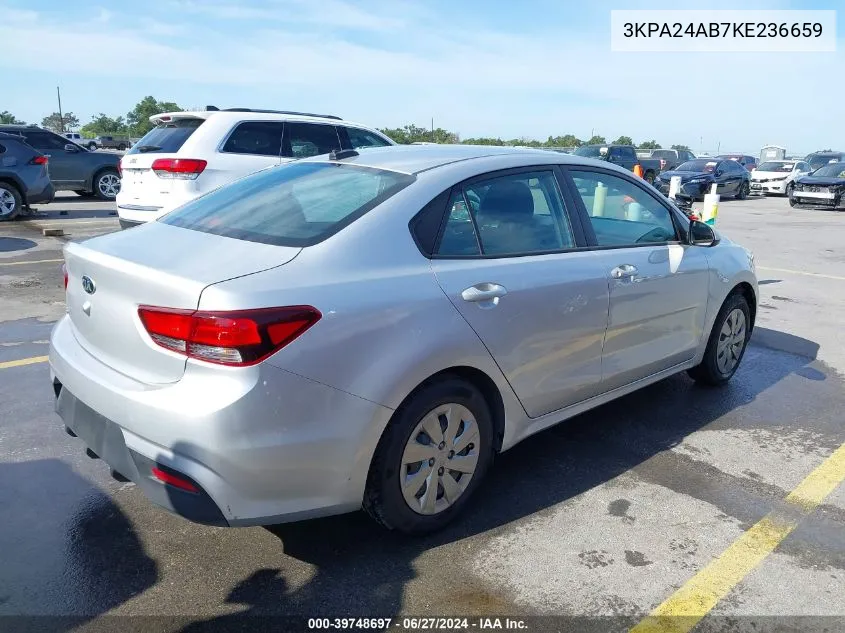 2019 Kia Rio Lx VIN: 3KPA24AB7KE236659 Lot: 39748697