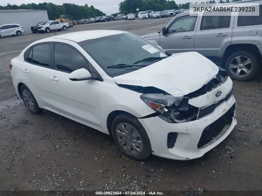 2019 Kia Rio S VIN: 3KPA24AB6KE239228 Lot: 39923654