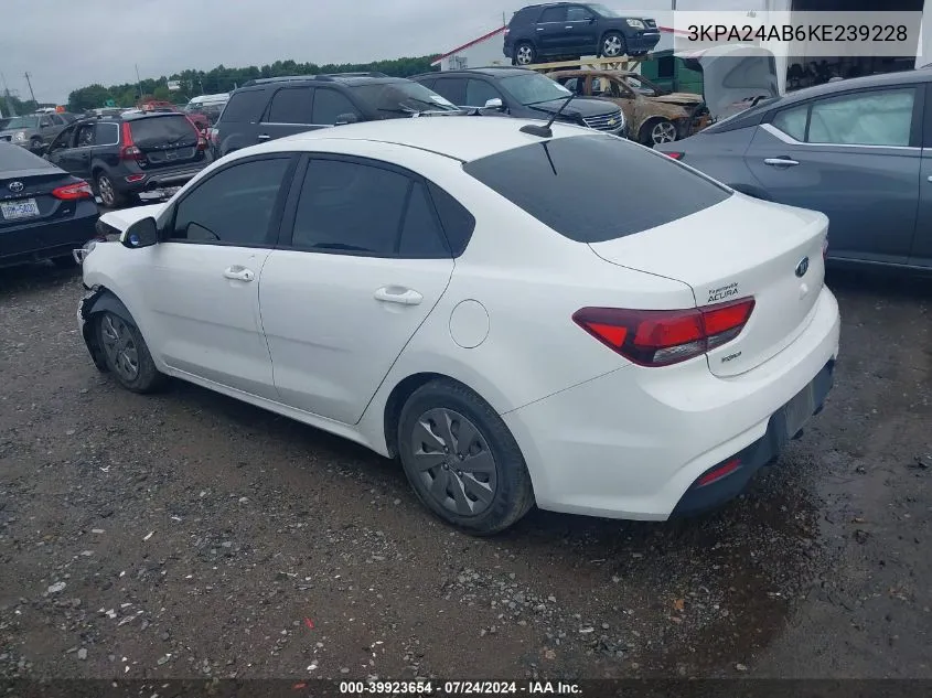 3KPA24AB6KE239228 2019 Kia Rio S