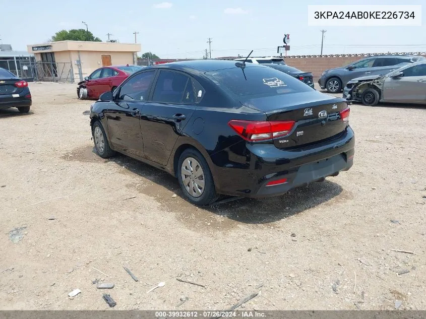 2019 Kia Rio Lx VIN: 3KPA24AB0KE226734 Lot: 39932612