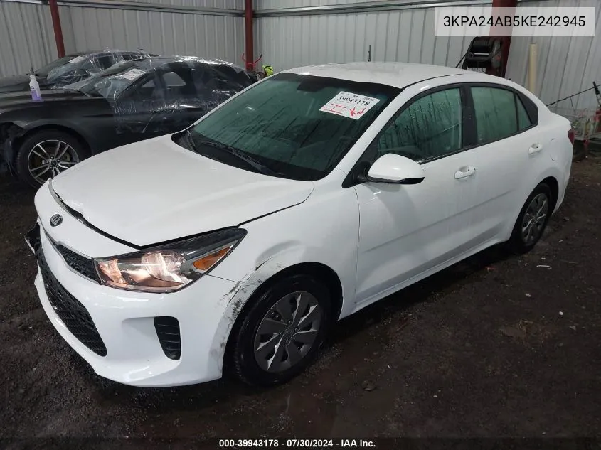 2019 Kia Rio Lx VIN: 3KPA24AB5KE242945 Lot: 39943178