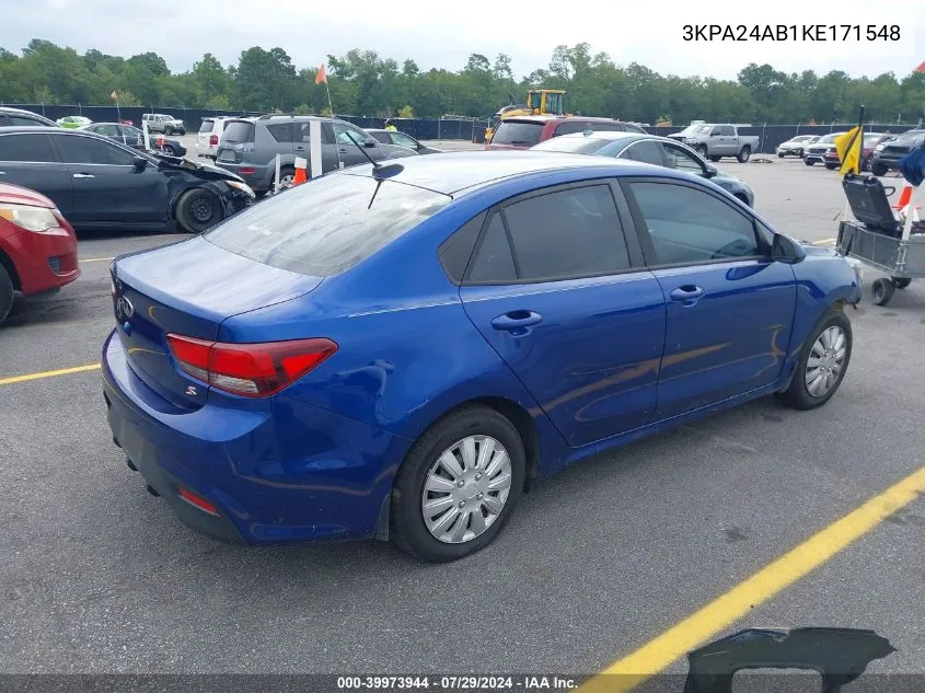 2019 Kia Rio S VIN: 3KPA24AB1KE171548 Lot: 39973944