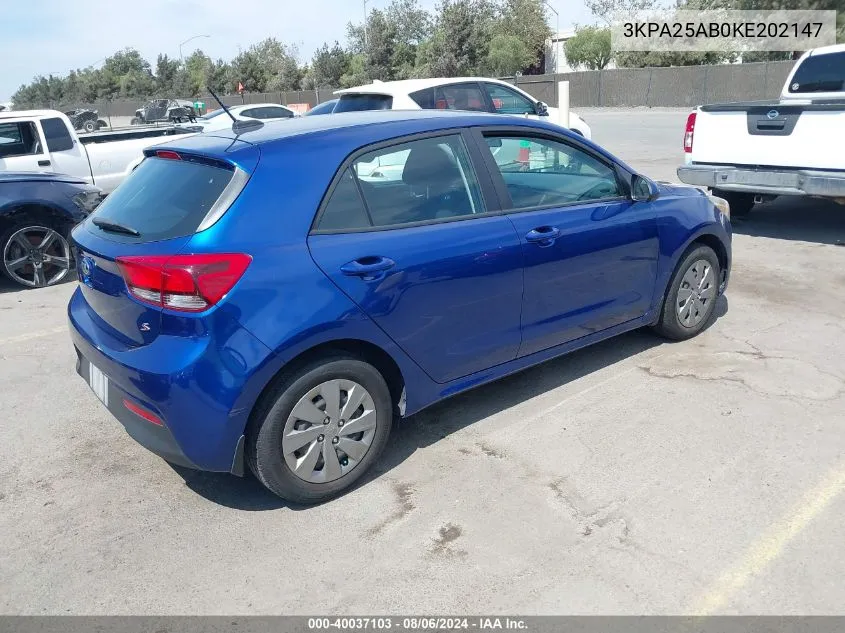 2019 Kia Rio 5-Door S VIN: 3KPA25AB0KE202147 Lot: 40037103