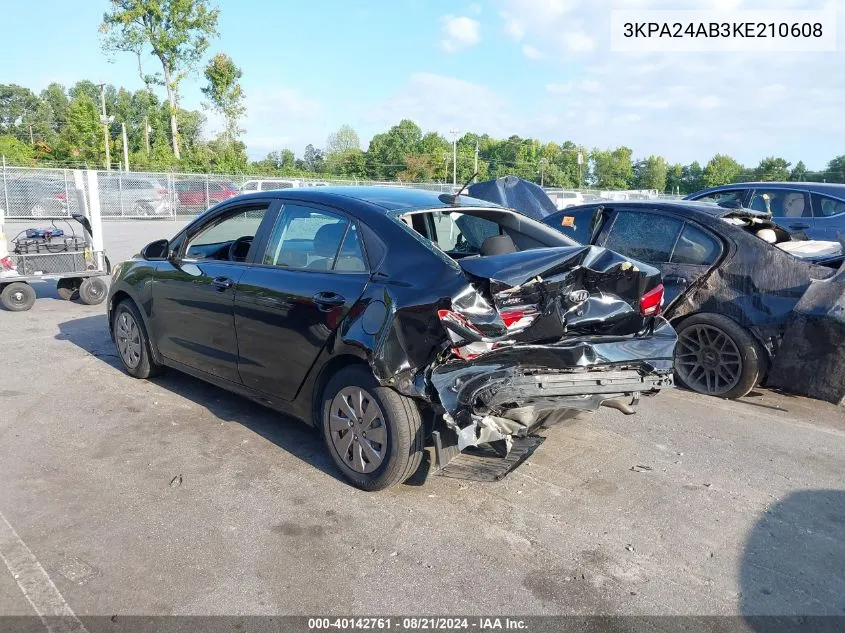 2019 Kia Rio S VIN: 3KPA24AB3KE210608 Lot: 40142761