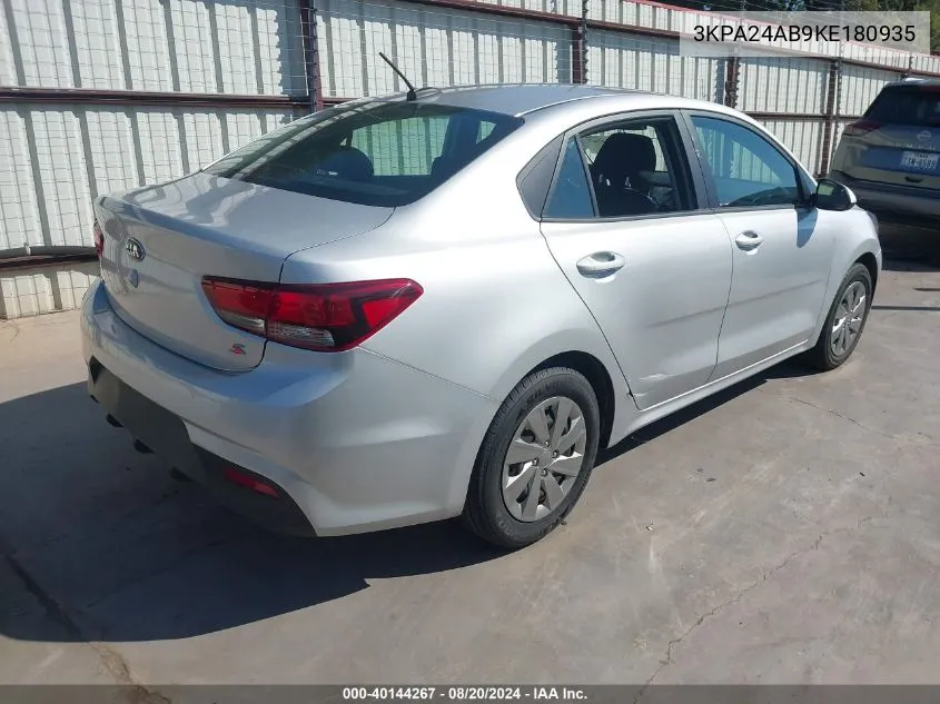 2019 Kia Rio S VIN: 3KPA24AB9KE180935 Lot: 40144267