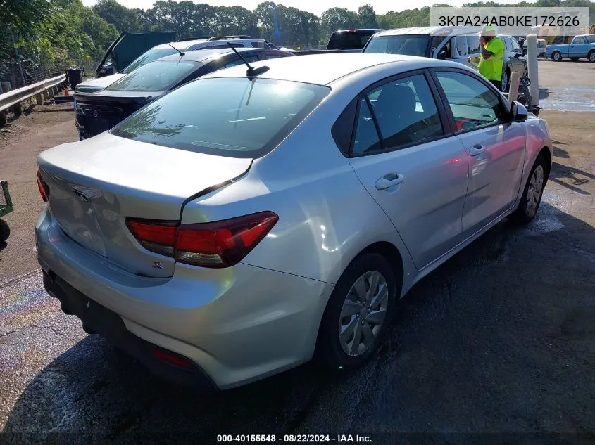 2019 Kia Rio S VIN: 3KPA24AB0KE172626 Lot: 40155548