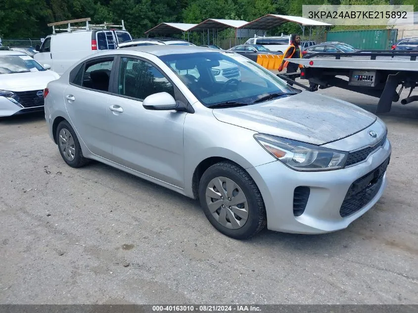 2019 Kia Rio S VIN: 3KPA24AB7KE215892 Lot: 40163010