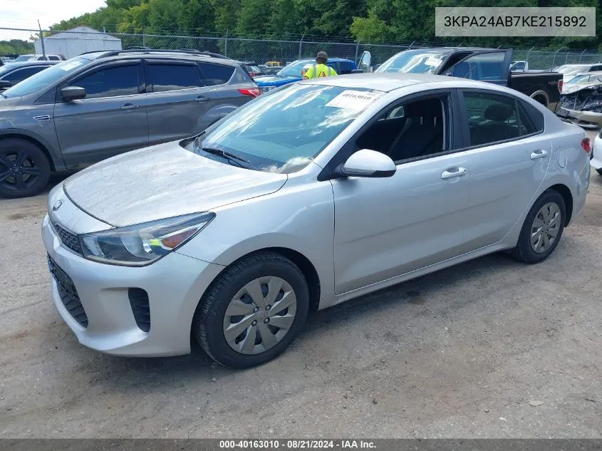 2019 Kia Rio S VIN: 3KPA24AB7KE215892 Lot: 40163010