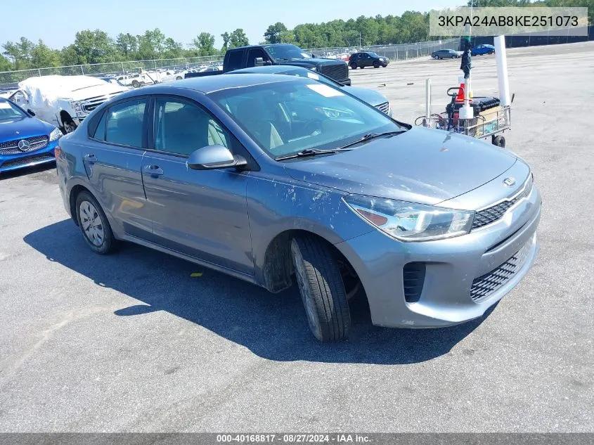 2019 Kia Rio S VIN: 3KPA24AB8KE251073 Lot: 40168817