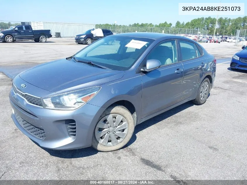 2019 Kia Rio S VIN: 3KPA24AB8KE251073 Lot: 40168817