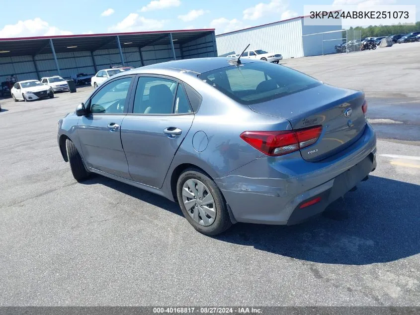 2019 Kia Rio S VIN: 3KPA24AB8KE251073 Lot: 40168817