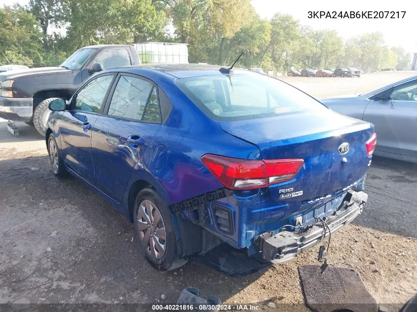 2019 Kia Rio S VIN: 3KPA24AB6KE207217 Lot: 40221816