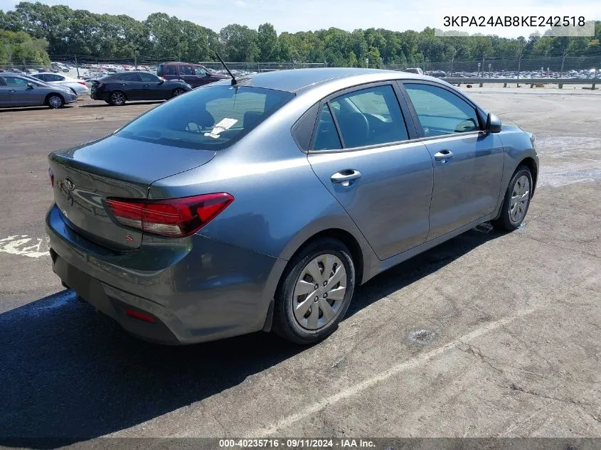 2019 Kia Rio S VIN: 3KPA24AB8KE242518 Lot: 40235716