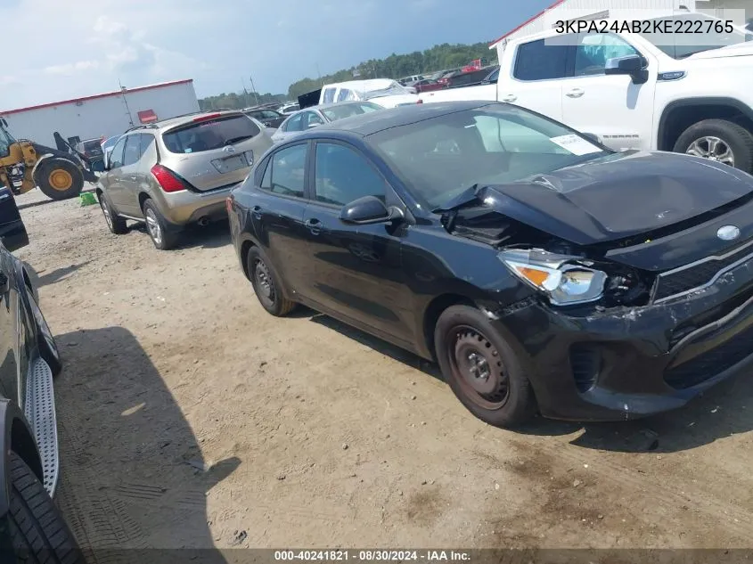 2019 Kia Rio Lx VIN: 3KPA24AB2KE222765 Lot: 40241821