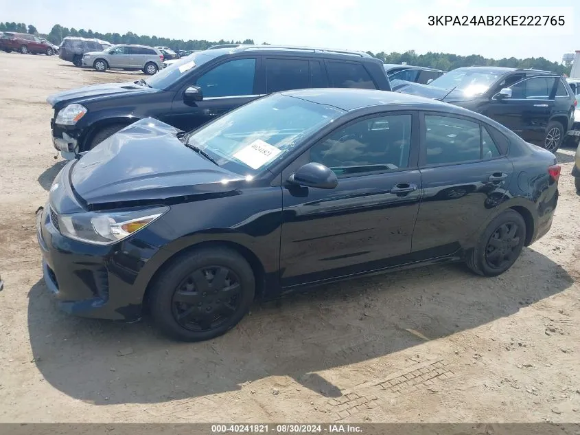 2019 Kia Rio Lx VIN: 3KPA24AB2KE222765 Lot: 40241821