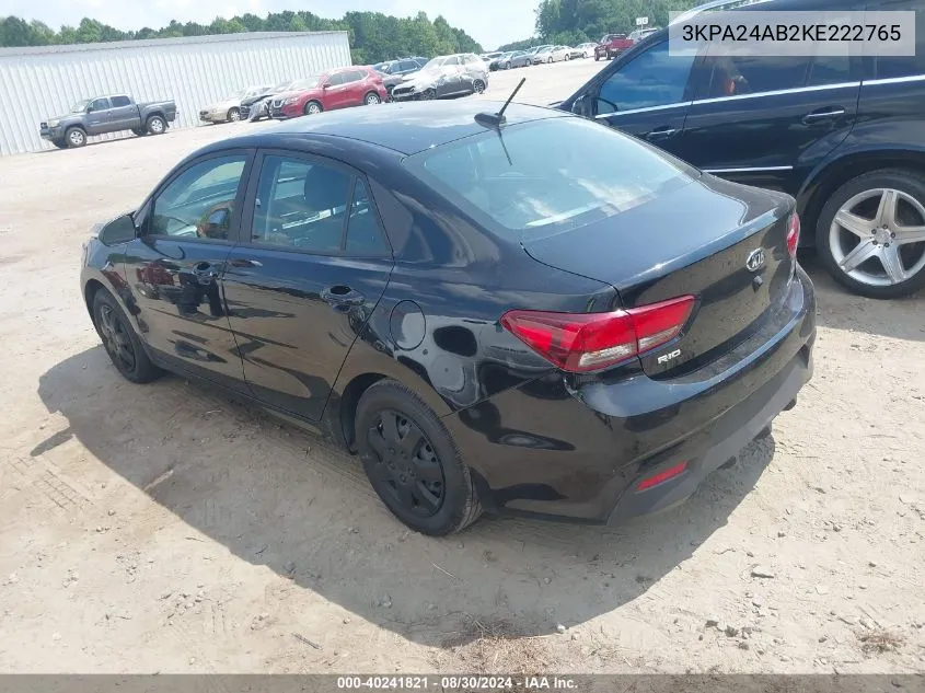 2019 Kia Rio Lx VIN: 3KPA24AB2KE222765 Lot: 40241821