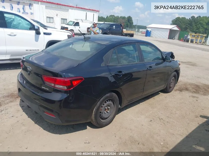 2019 Kia Rio Lx VIN: 3KPA24AB2KE222765 Lot: 40241821