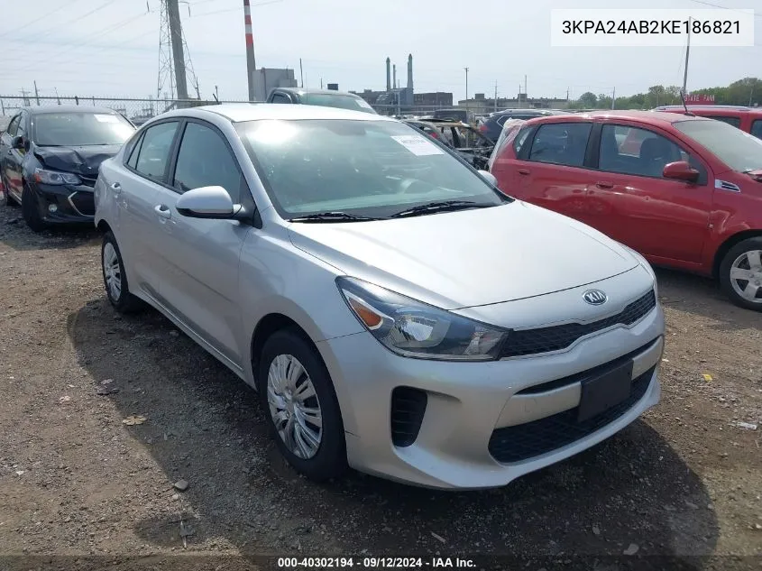 2019 Kia Rio S VIN: 3KPA24AB2KE186821 Lot: 40302194