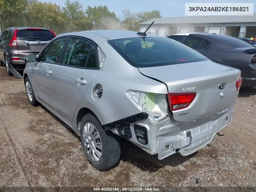 2019 Kia Rio S VIN: 3KPA24AB2KE186821 Lot: 40302194