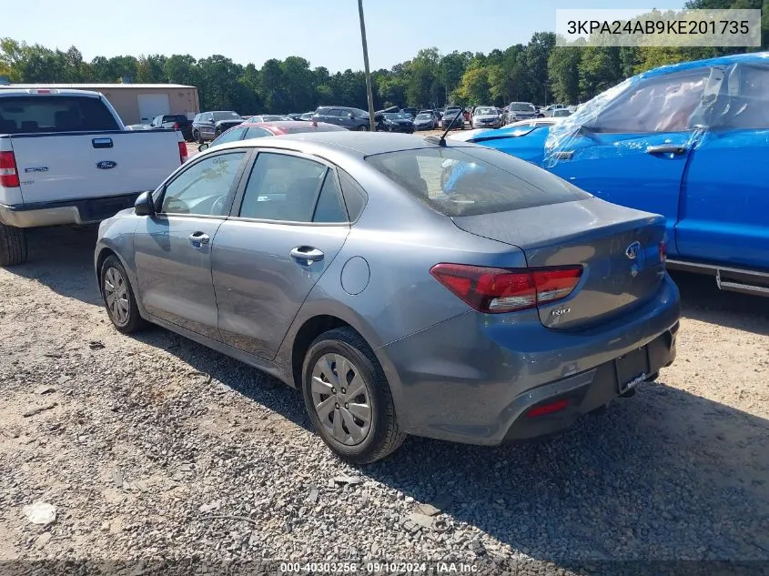 2019 Kia Rio S VIN: 3KPA24AB9KE201735 Lot: 40303256