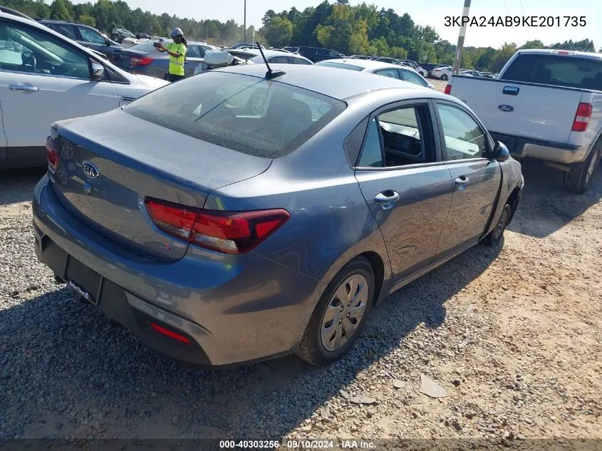 2019 Kia Rio S VIN: 3KPA24AB9KE201735 Lot: 40303256