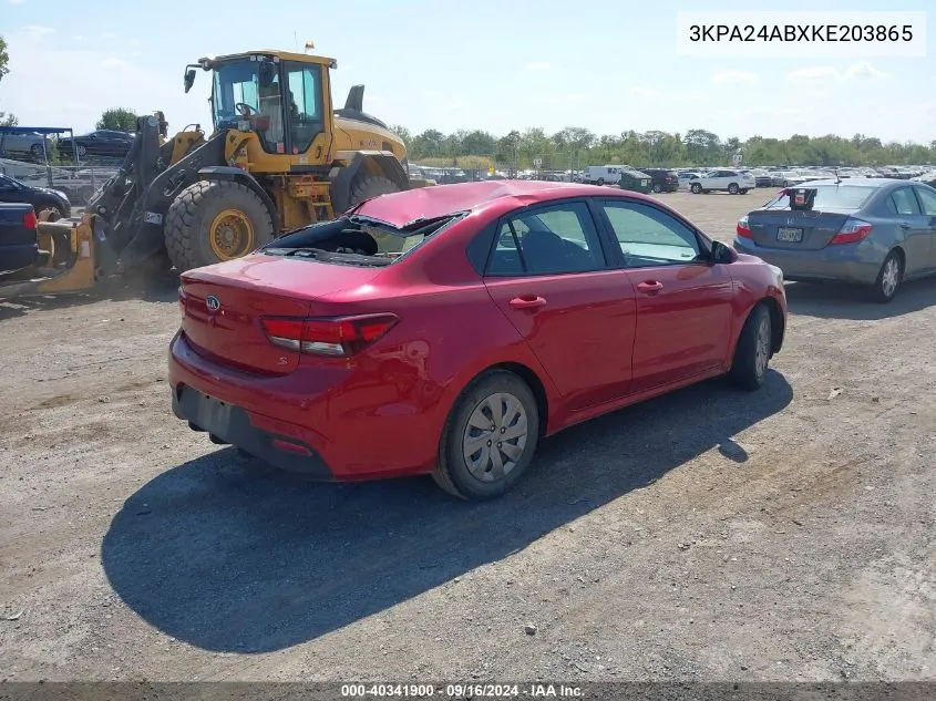 2019 Kia Rio S VIN: 3KPA24ABXKE203865 Lot: 40341900