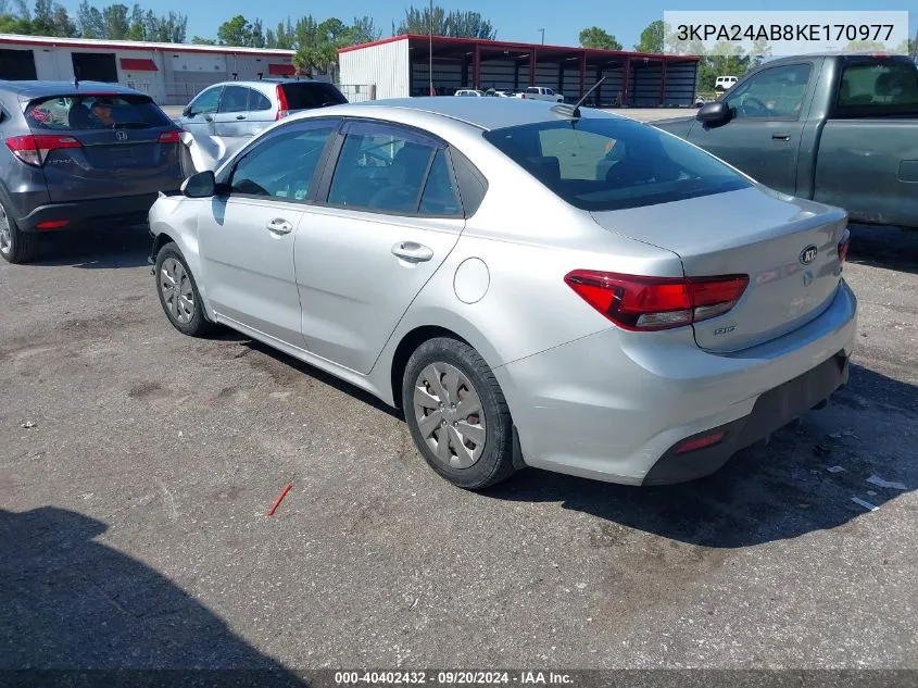 2019 Kia Rio S VIN: 3KPA24AB8KE170977 Lot: 40402432