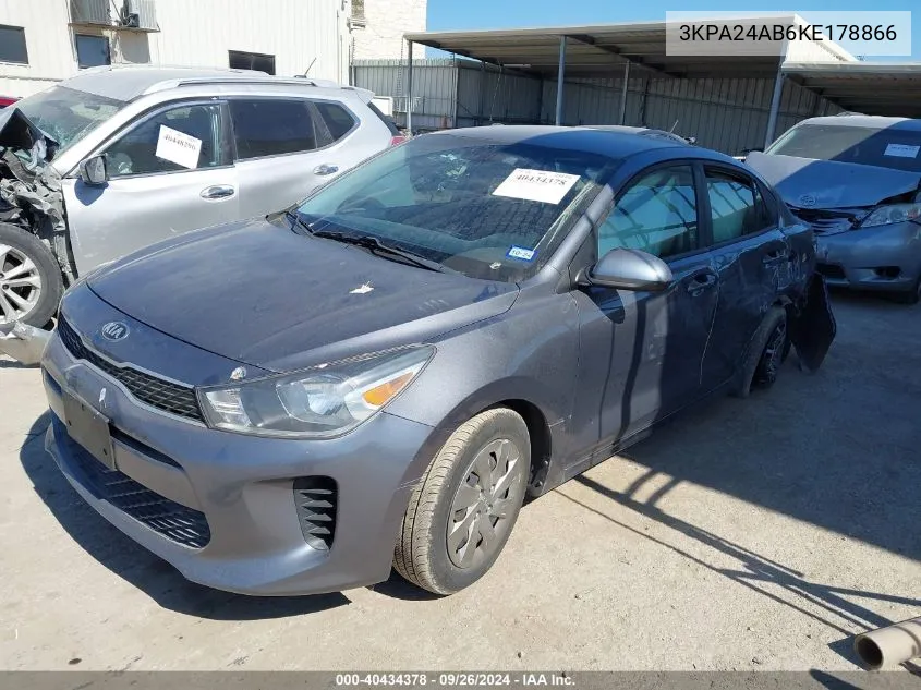 2019 Kia Rio S VIN: 3KPA24AB6KE178866 Lot: 40434378