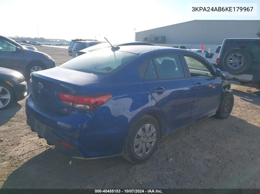 2019 Kia Rio S VIN: 3KPA24AB6KE179967 Lot: 40455153