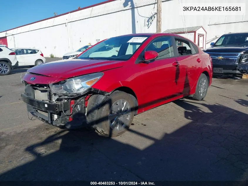 2019 Kia Rio S VIN: 3KPA24AB6KE165681 Lot: 40483253