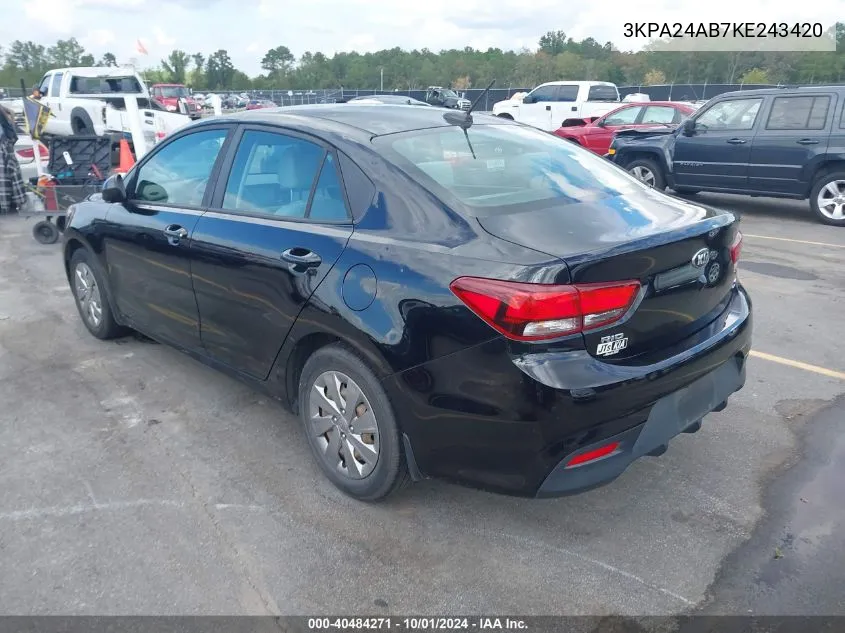 2019 Kia Rio S VIN: 3KPA24AB7KE243420 Lot: 40484271