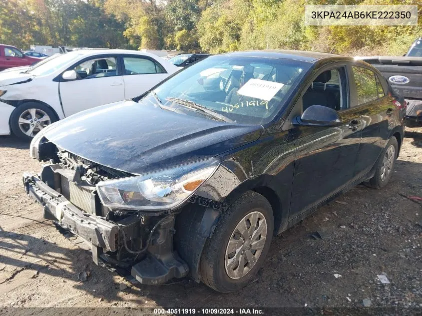 2019 Kia Rio Lx VIN: 3KPA24AB6KE222350 Lot: 40511919