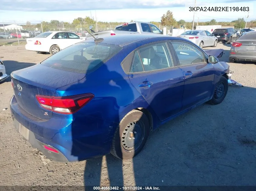 2019 Kia Rio S VIN: 3KPA24AB2KE198483 Lot: 40553462