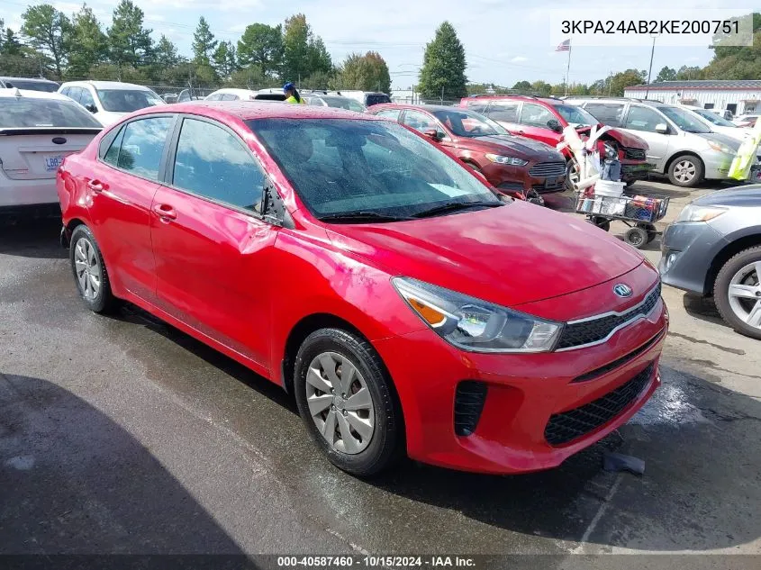 2019 Kia Rio S VIN: 3KPA24AB2KE200751 Lot: 40587460