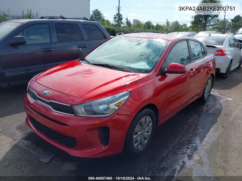 2019 Kia Rio S VIN: 3KPA24AB2KE200751 Lot: 40587460