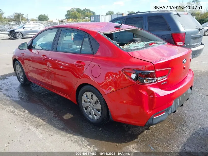 2019 Kia Rio S VIN: 3KPA24AB2KE200751 Lot: 40587460